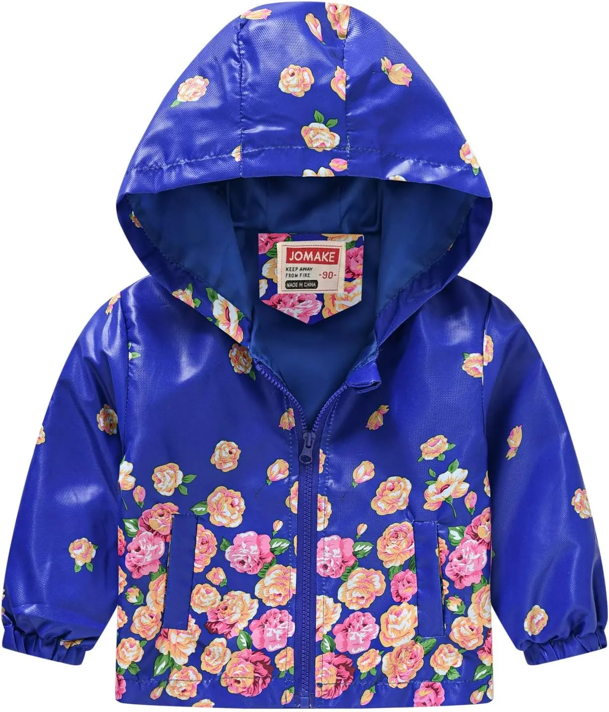 Toddler Boys Girls Floral Print Zip Jacket Hooded Trench Lightweight Kids Rain Coats Windbreaker Casual Outerwear
