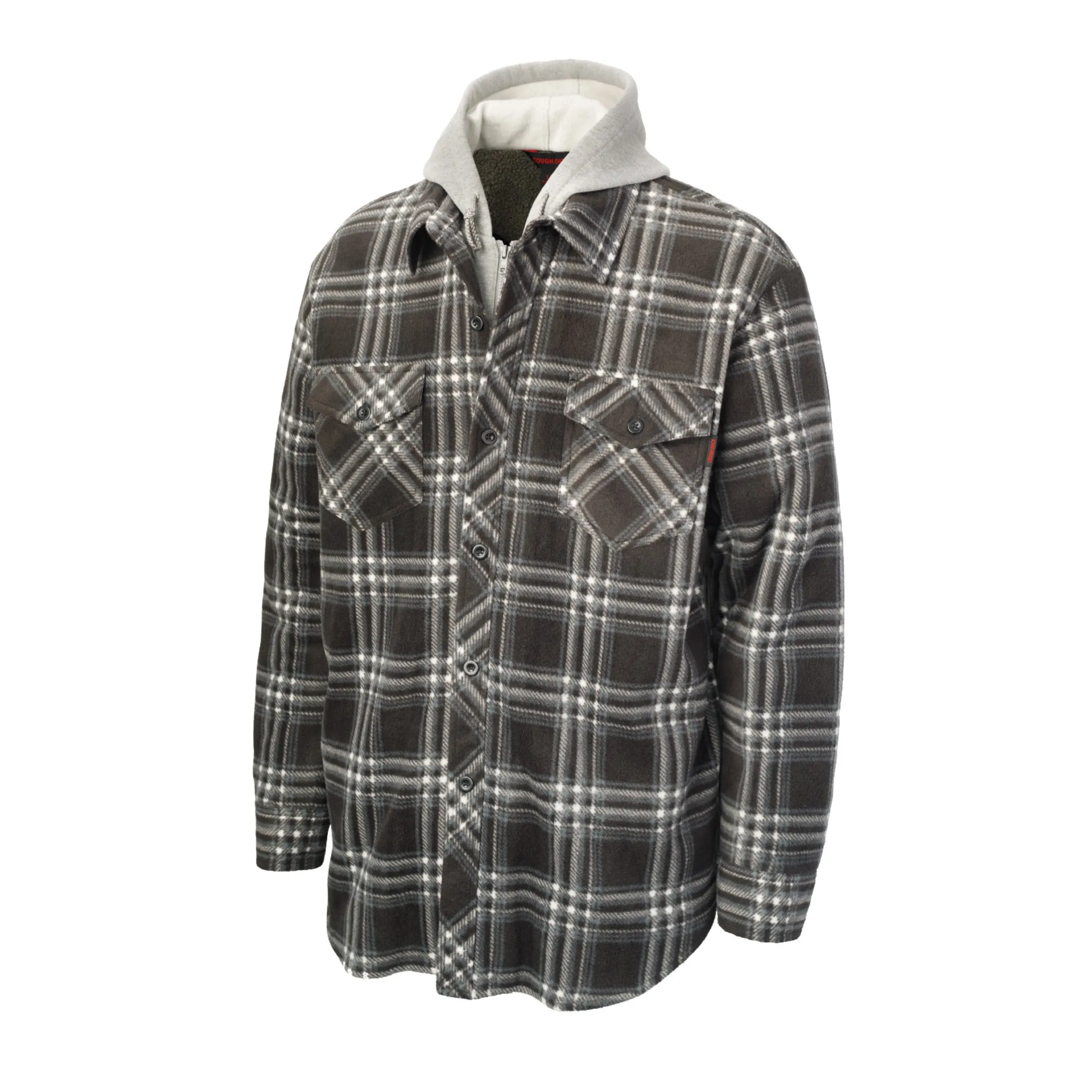 Tough Duck Men's Work Shirt WS02 Poly Fleece, Quick Dry, Sherpa Lined, Zip-Up Hooded, Button Front, Adjustable Cuffs, Ample Storage, Warm and Durable | Sizes S-3XL