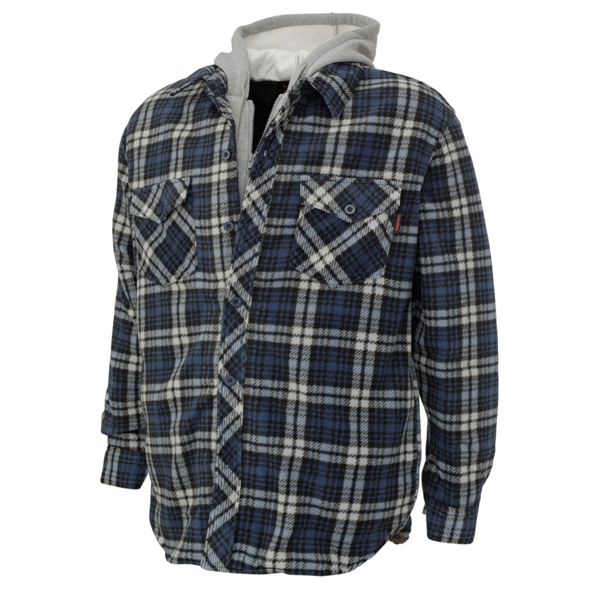 Tough Duck Men's Work Shirt WS02 Poly Fleece, Quick Dry, Sherpa Lined, Zip-Up Hooded, Button Front, Adjustable Cuffs, Ample Storage, Warm and Durable | Sizes S-3XL