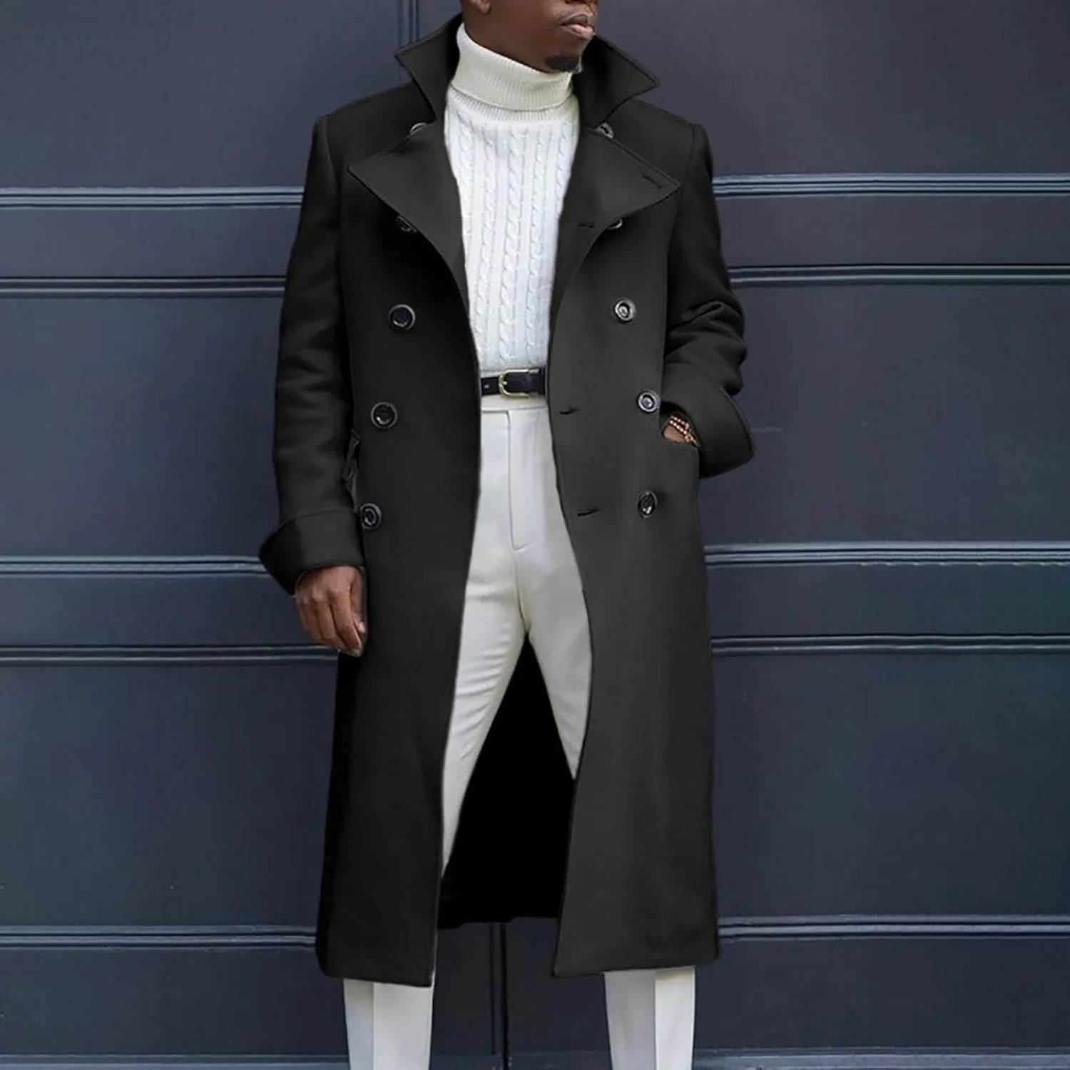 trench coat Coat Autumn British Woolen Double Breasted Extended Coat coats for men Mens Pea Coat Trench