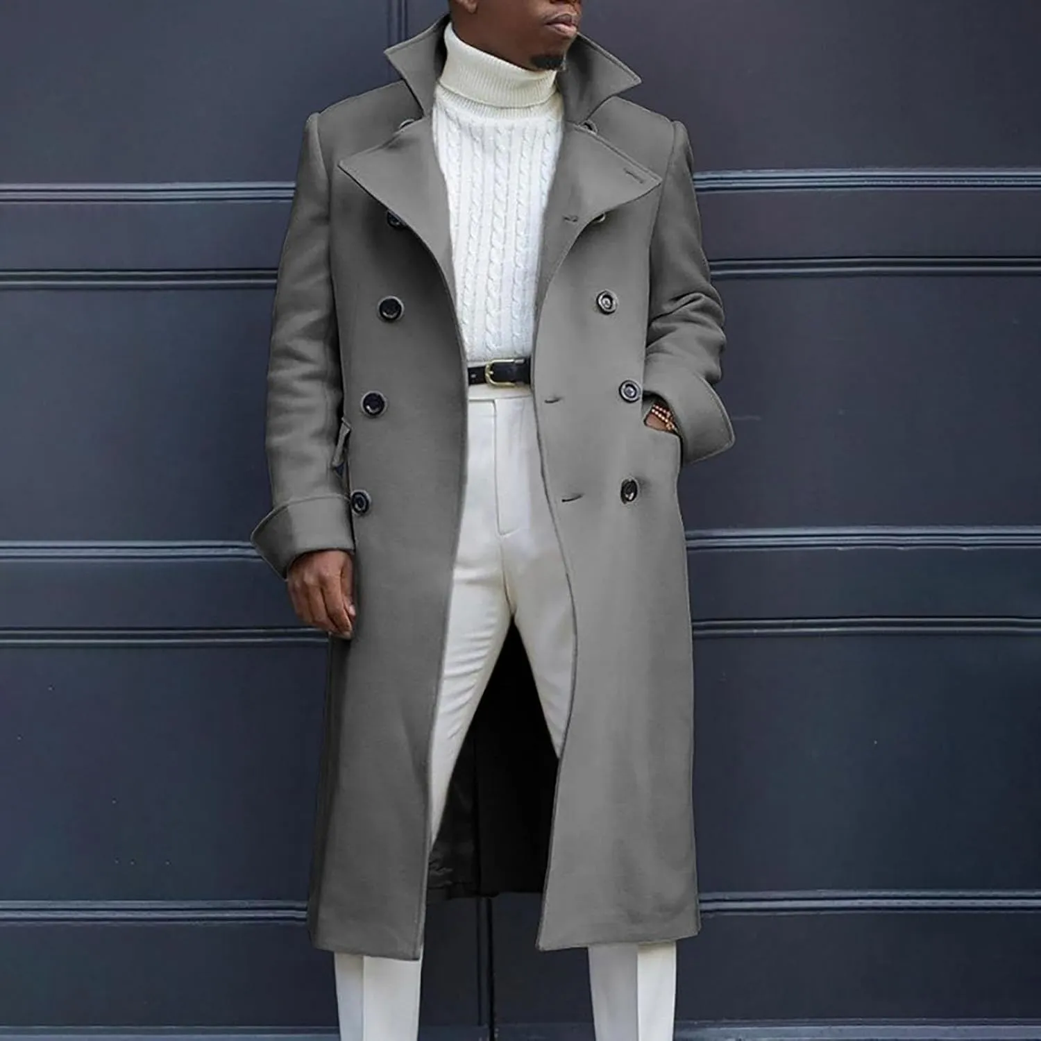 trench coat Coat Autumn British Woolen Double Breasted Extended Coat coats for men Mens Pea Coat Trench
