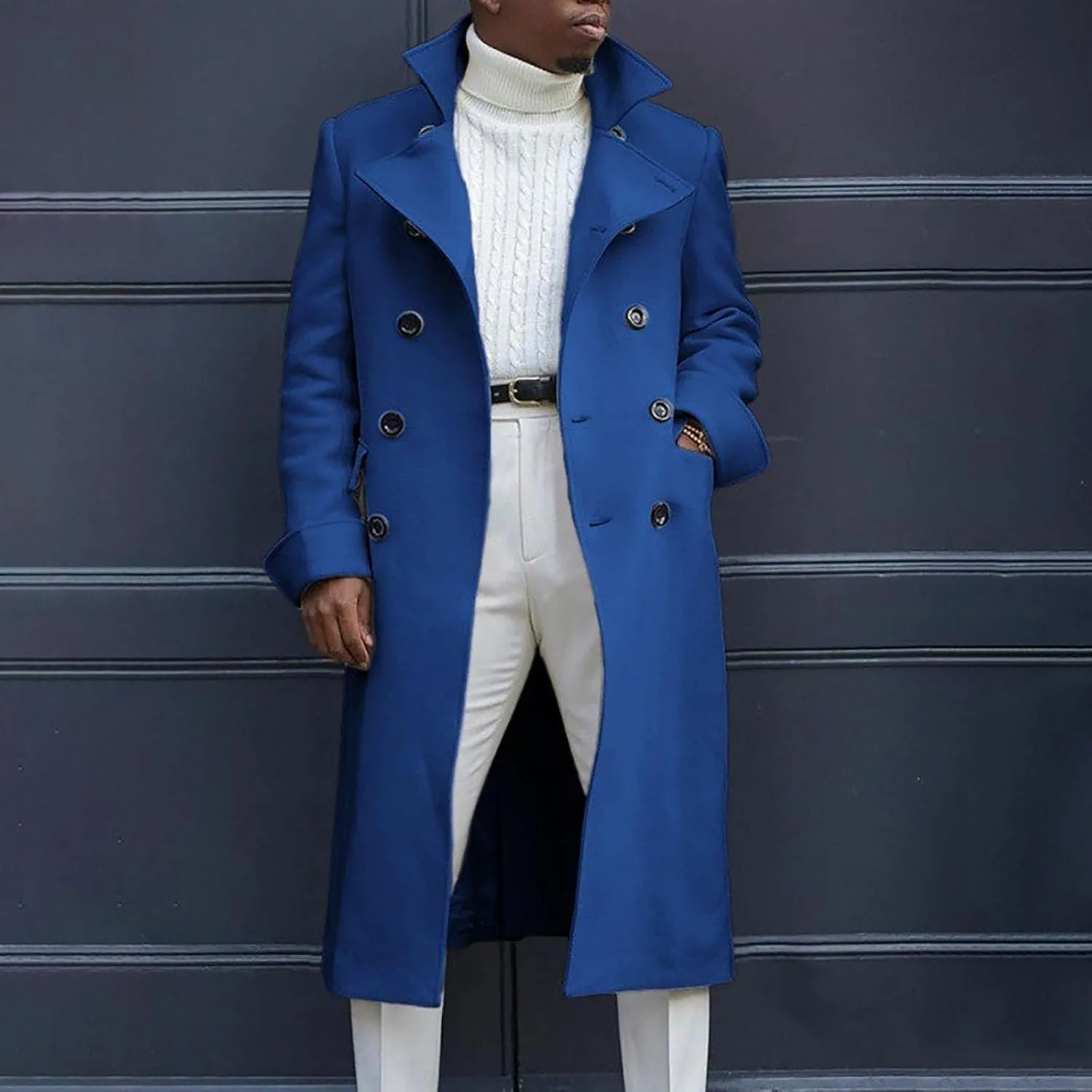 trench coat Coat Autumn British Woolen Double Breasted Extended Coat coats for men Mens Pea Coat Trench