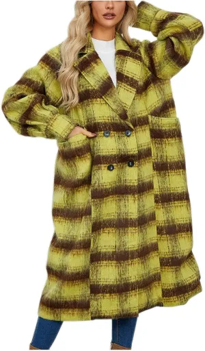 Trench Coat for Women 2024 Double Breasted Plaid Coat Wool Blend Pea Coat Vintage Trench Coat Fall Winter Outfits