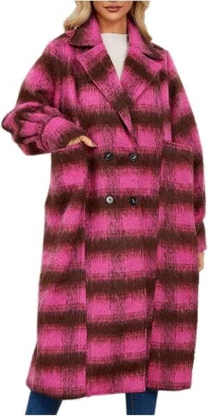 Trench Coat for Women 2024 Double Breasted Plaid Coat Wool Blend Pea Coat Vintage Trench Coat Fall Winter Outfits
