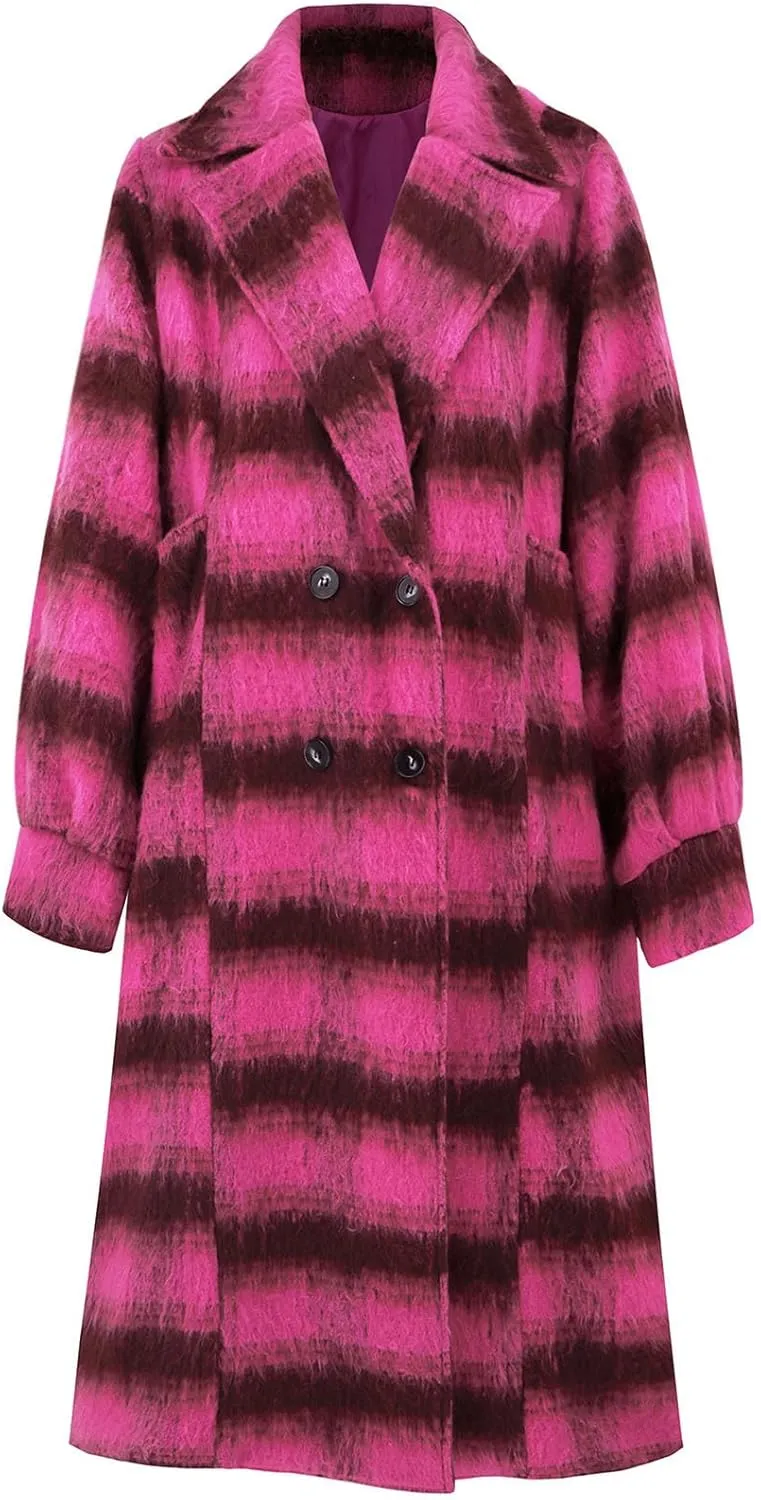 Trench Coat for Women 2024 Double Breasted Plaid Coat Wool Blend Pea Coat Vintage Trench Coat Fall Winter Outfits