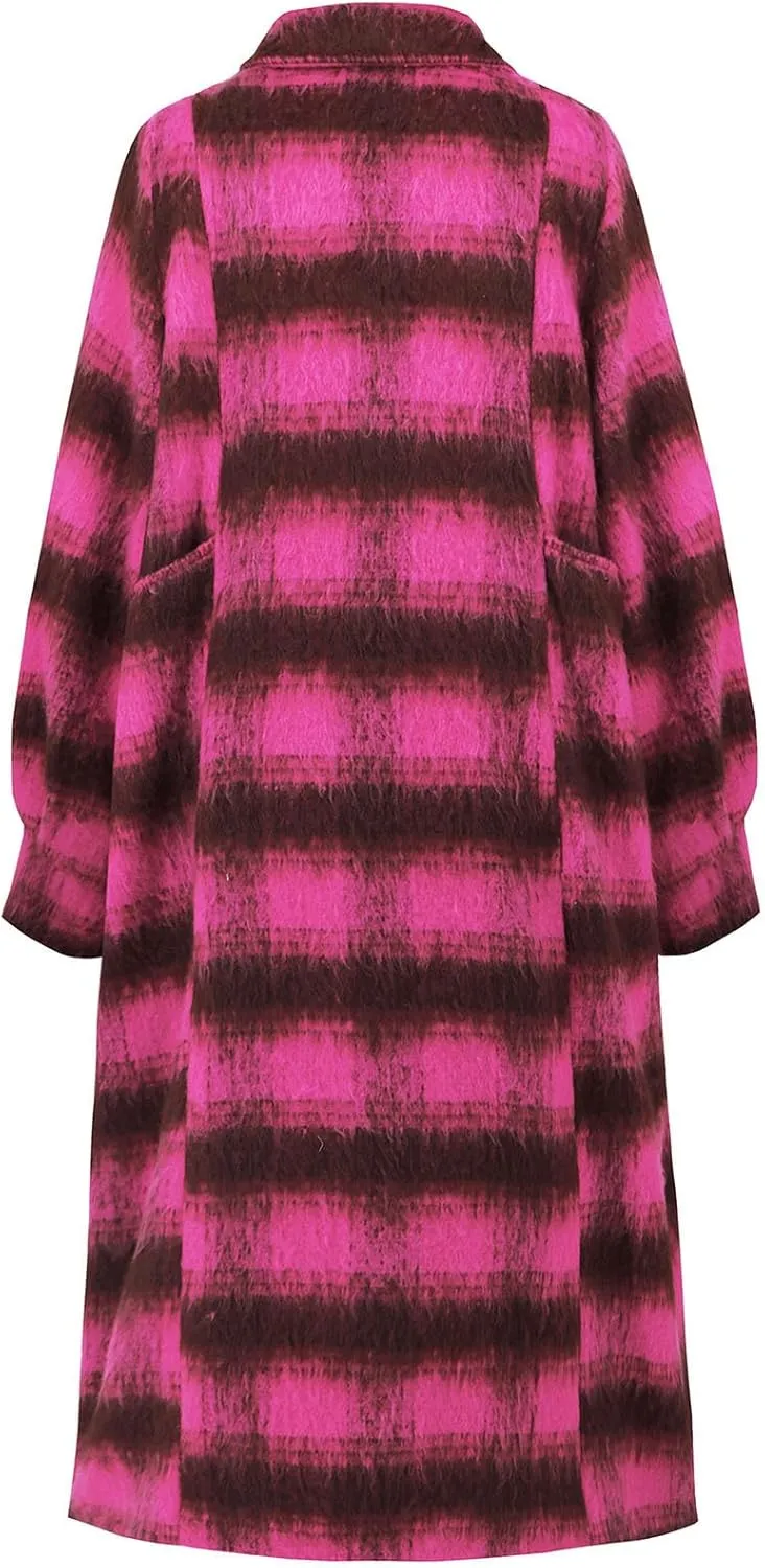Trench Coat for Women 2024 Double Breasted Plaid Coat Wool Blend Pea Coat Vintage Trench Coat Fall Winter Outfits