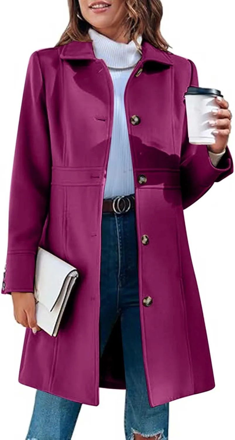 Trench Coat for Women 2024 Single Breasted Pea Coat Wool Blend Long Coat Casual Office Jacket Falll Winter Outfits