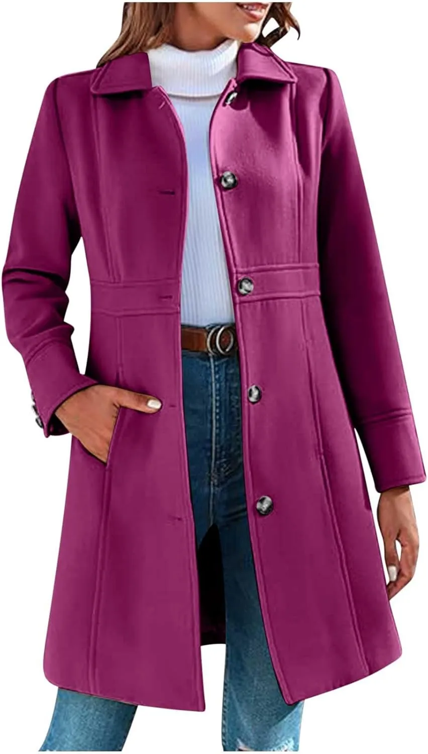Trench Coat for Women 2024 Single Breasted Pea Coat Wool Blend Long Coat Casual Office Jacket Falll Winter Outfits
