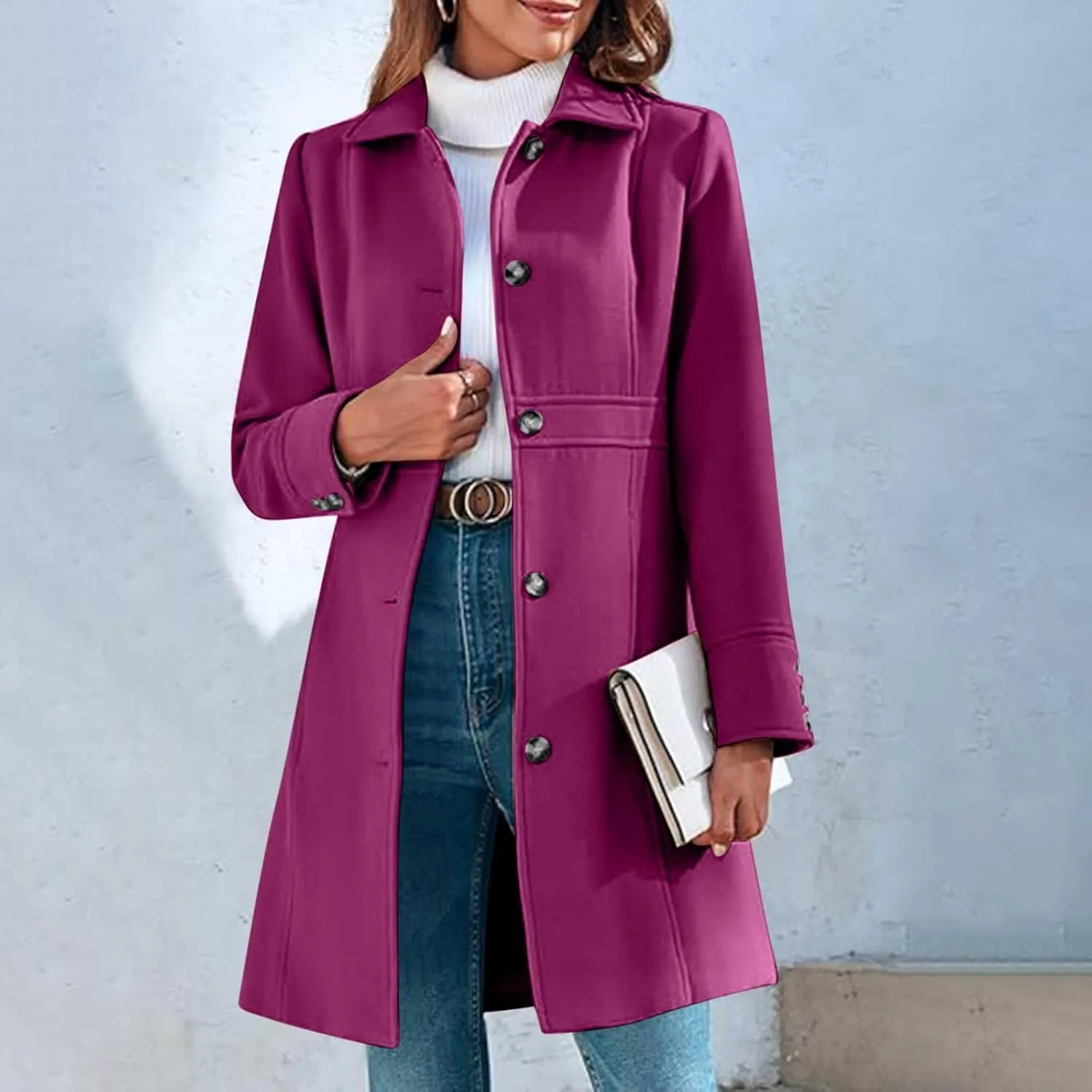 Trench Coat for Women 2024 Single Breasted Pea Coat Wool Blend Long Coat Casual Office Jacket Falll Winter Outfits