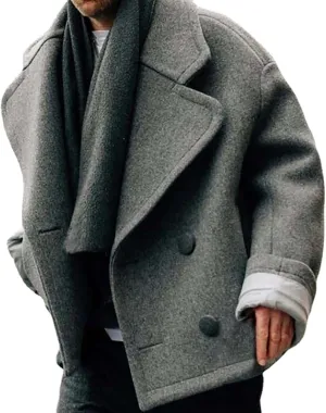Trench Coat Men Men'S Autumn And Winter Street Trendy Short Off Shoulder Trench Coat Rain Coat Men Men'S Wool