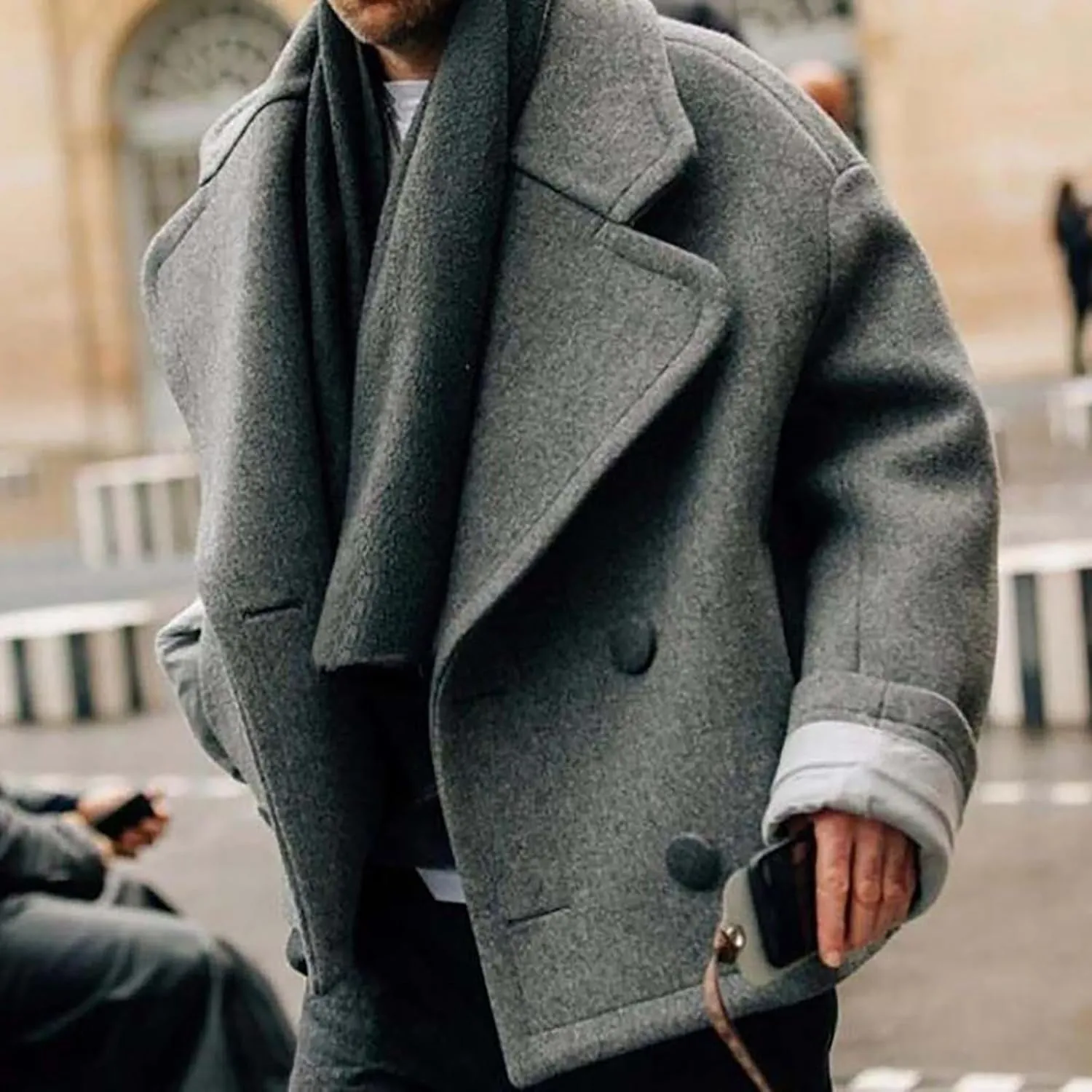Trench Coat Men Men'S Autumn And Winter Street Trendy Short Off Shoulder Trench Coat Rain Coat Men Men'S Wool