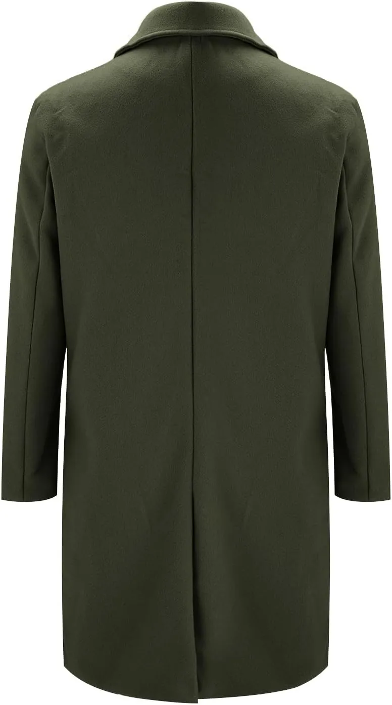 Trench Coat Slim Fit Notch Lapel Woolen Double Breasted Extended Coat Long Trench Coat Casual Blend Trench Coat