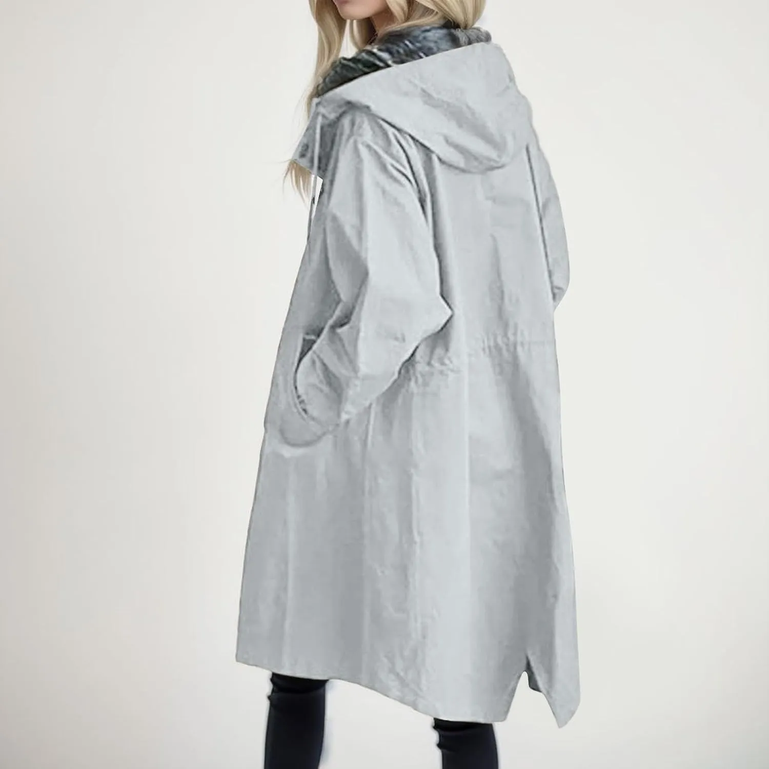 Trench Coat Women,2025 Winter Trendy Button Hooded Windbreaker Casual Loose Long Sleeve Oversized Fall Overcoat