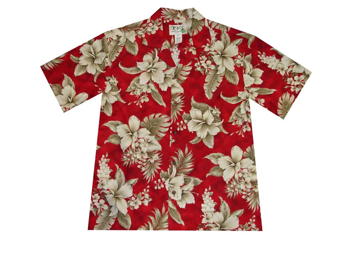 Tropical Flowers Cotton Men's Aloha Shirt