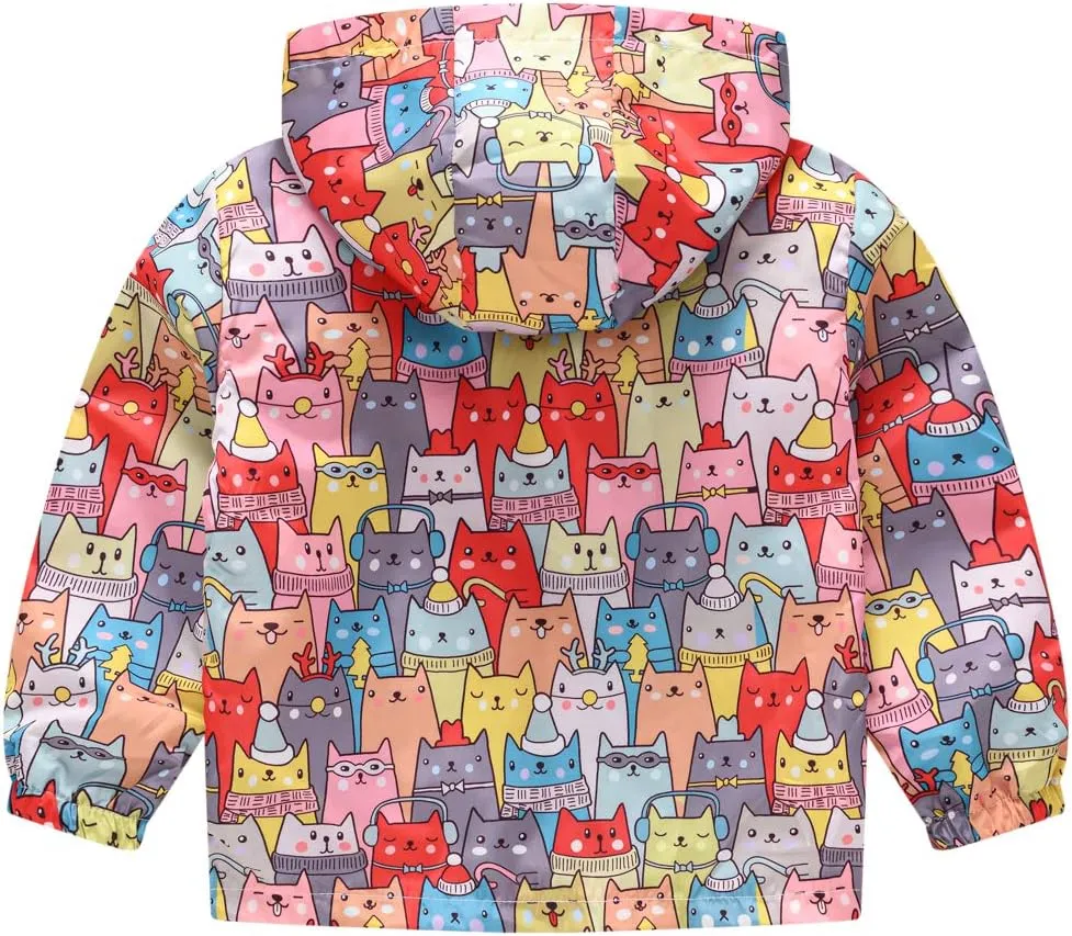 TUIJI Toddler Boys Girls Cartoon Print Zip Jacket Hooded Trench Lightweight Kids Coats Windbreaker Casual Outerwear