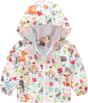 TUIJI Toddler Boys Girls Cartoon Print Zip Jacket Hooded Trench Lightweight Kids Coats Windbreaker Casual Outerwear