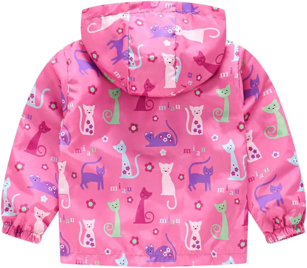 TUIJI Toddler Boys Girls Cartoon Print Zip Jacket Hooded Trench Lightweight Kids Coats Windbreaker Casual Outerwear