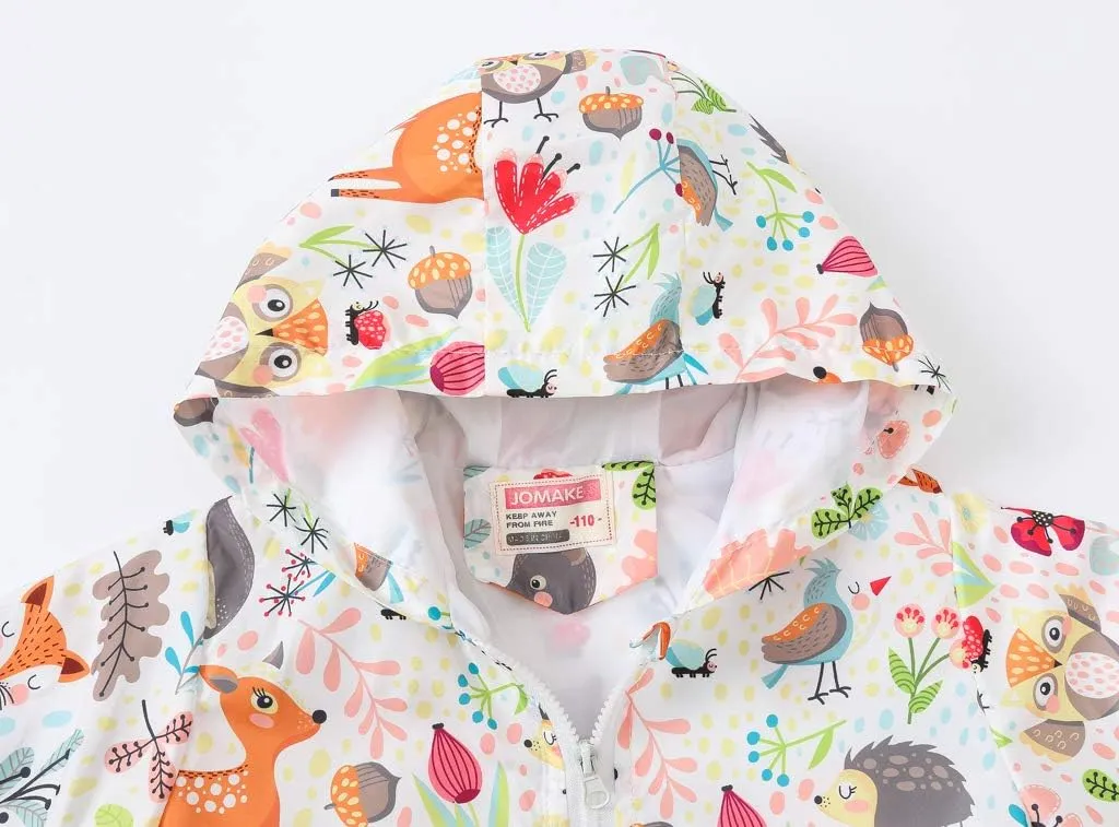 TUIJI Toddler Boys Girls Cartoon Print Zip Jacket Hooded Trench Lightweight Kids Coats Windbreaker Casual Outerwear