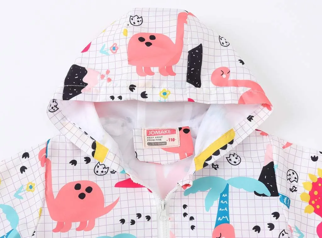 TUIJI Toddler Boys Girls Cartoon Print Zip Jacket Hooded Trench Lightweight Kids Coats Windbreaker Casual Outerwear