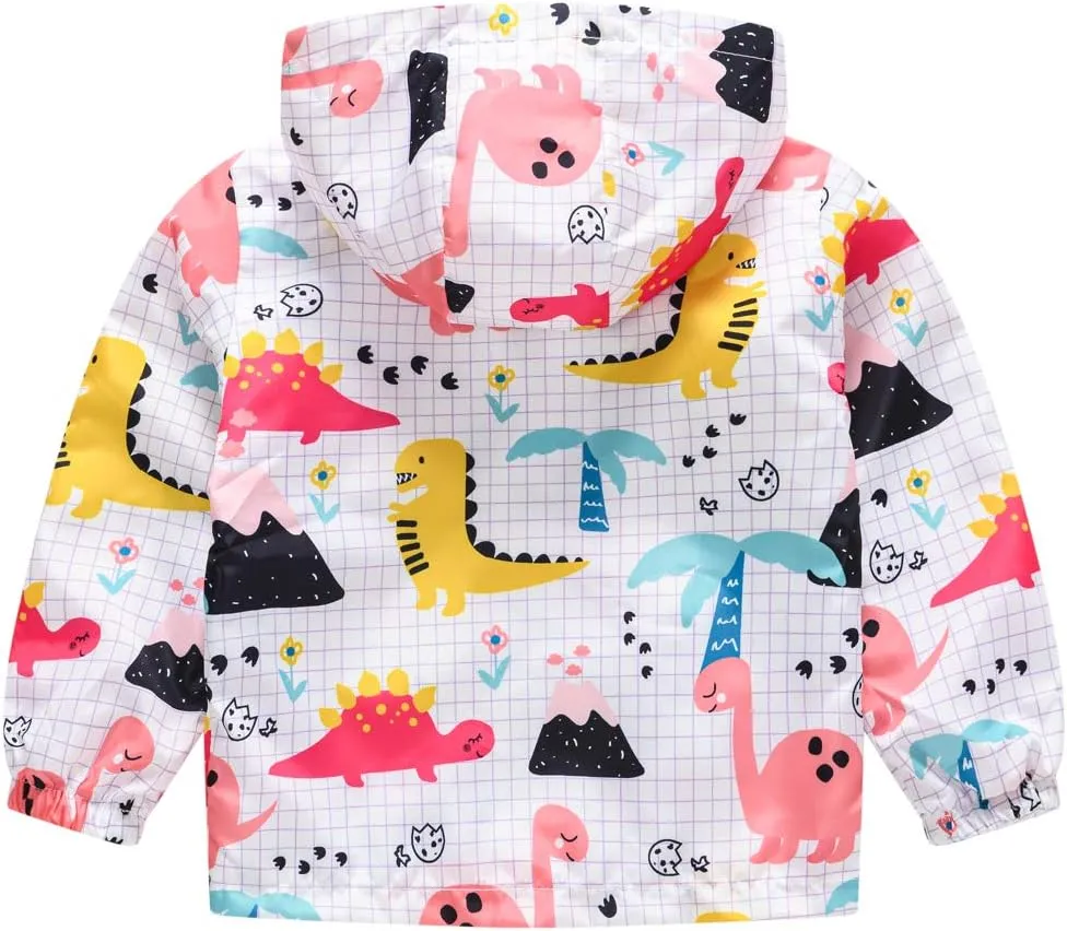 TUIJI Toddler Boys Girls Cartoon Print Zip Jacket Hooded Trench Lightweight Kids Coats Windbreaker Casual Outerwear