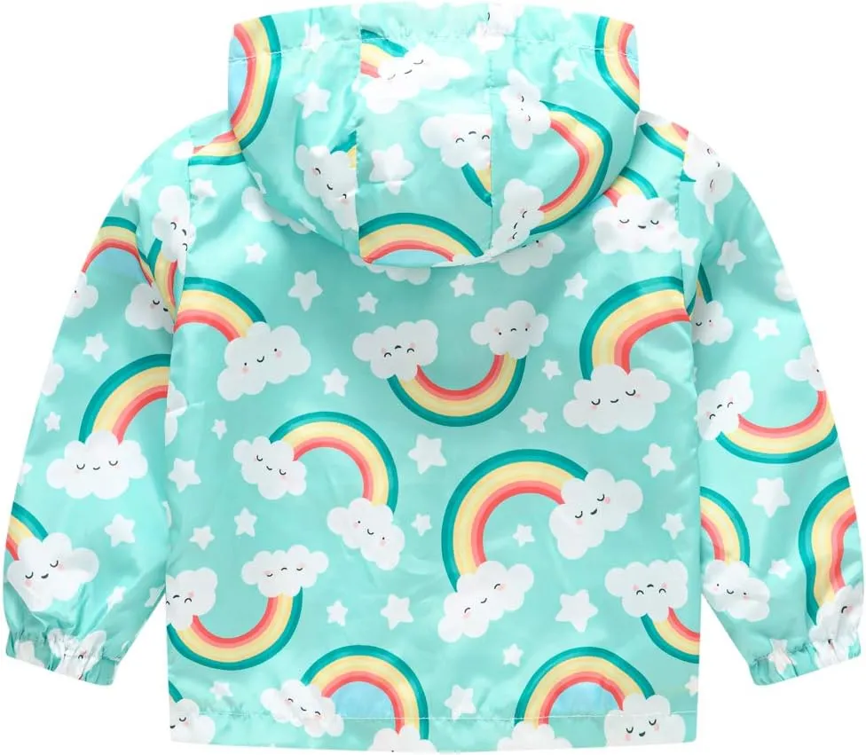 TUIJI Toddler Boys Girls Cartoon Print Zip Jacket Hooded Trench Lightweight Kids Coats Windbreaker Casual Outerwear