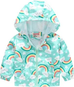 TUIJI Toddler Boys Girls Cartoon Print Zip Jacket Hooded Trench Lightweight Kids Coats Windbreaker Casual Outerwear