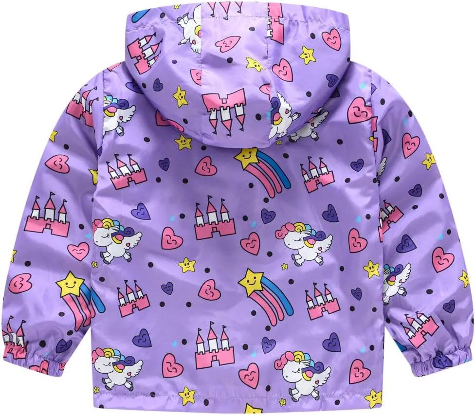 TUIJI Toddler Boys Girls Cartoon Print Zip Jacket Hooded Trench Lightweight Kids Coats Windbreaker Casual Outerwear