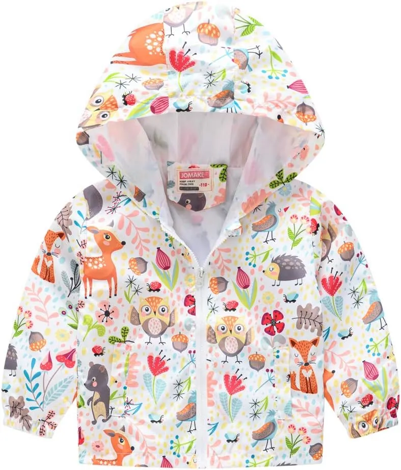 TUIJI Toddler Boys Girls Cartoon Print Zip Jacket Hooded Trench Lightweight Kids Coats Windbreaker Casual Outerwear