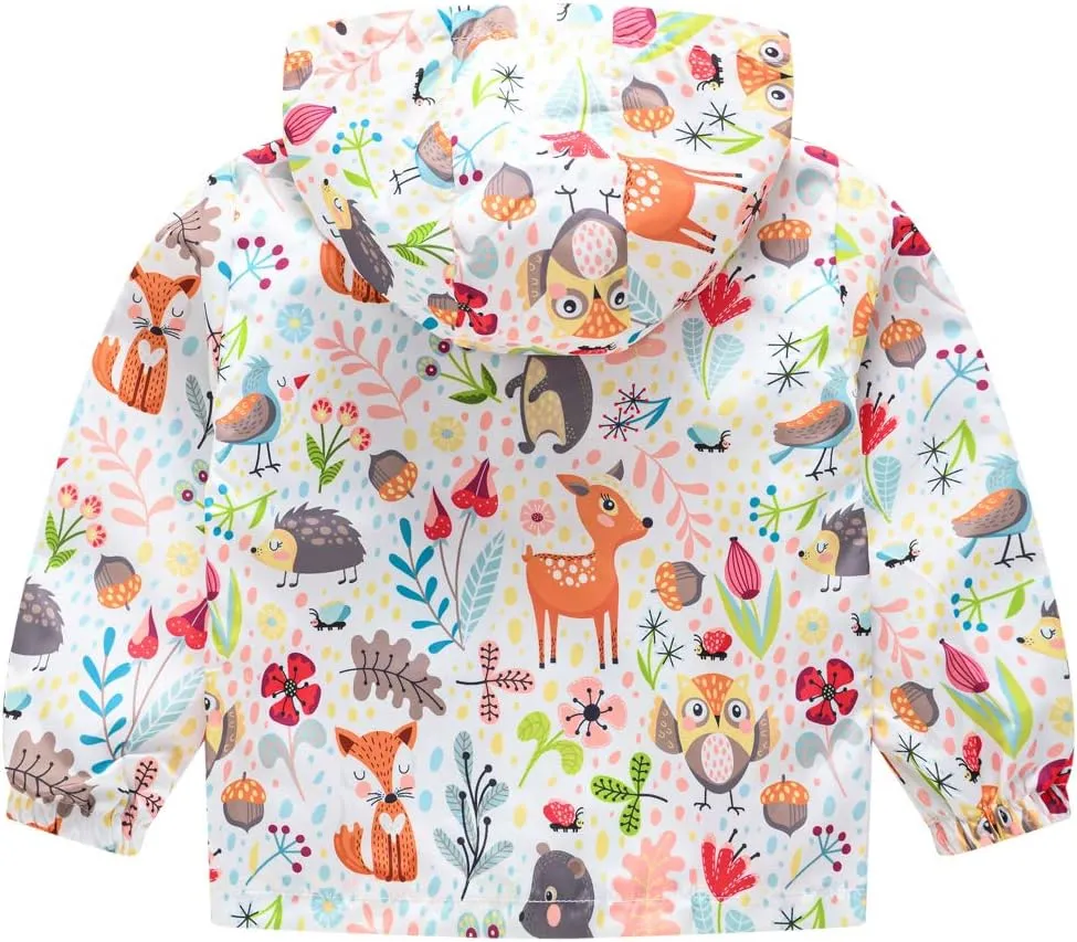 TUIJI Toddler Boys Girls Cartoon Print Zip Jacket Hooded Trench Lightweight Kids Coats Windbreaker Casual Outerwear