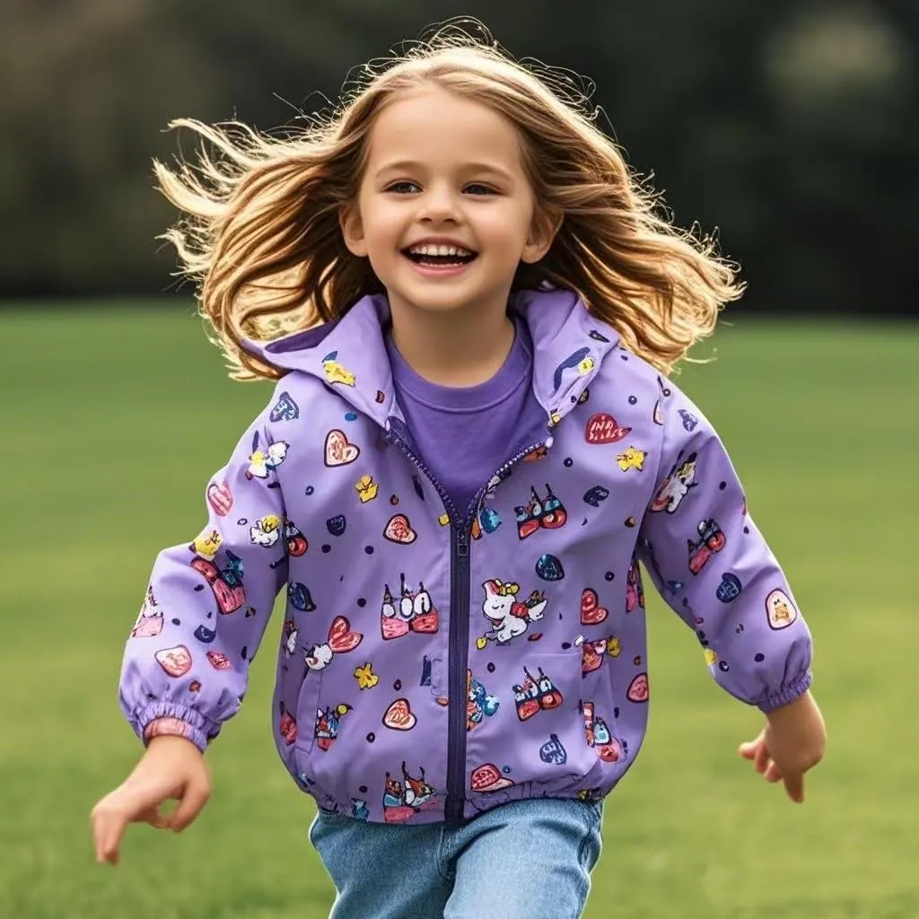 TUIJI Toddler Boys Girls Cartoon Print Zip Jacket Hooded Trench Lightweight Kids Coats Windbreaker Casual Outerwear
