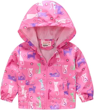 TUIJI Toddler Boys Girls Cartoon Print Zip Jacket Hooded Trench Lightweight Kids Coats Windbreaker Casual Outerwear