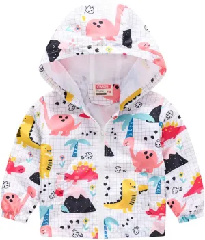 TUIJI Toddler Boys Girls Cartoon Print Zip Jacket Hooded Trench Lightweight Kids Coats Windbreaker Casual Outerwear