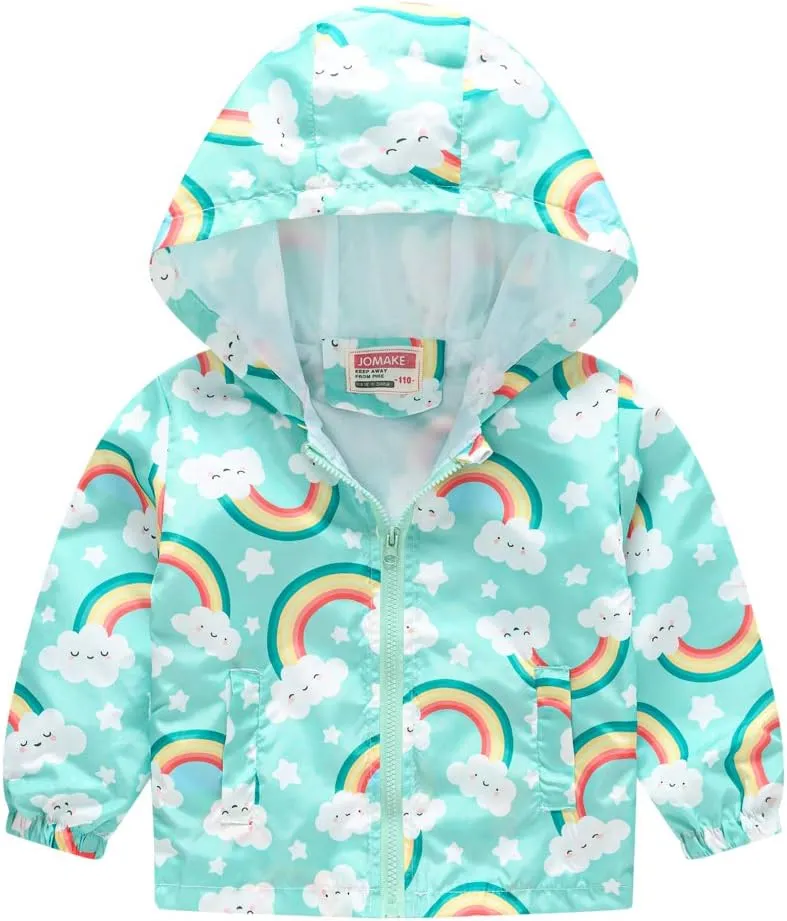 TUIJI Toddler Boys Girls Cartoon Print Zip Jacket Hooded Trench Lightweight Kids Coats Windbreaker Casual Outerwear