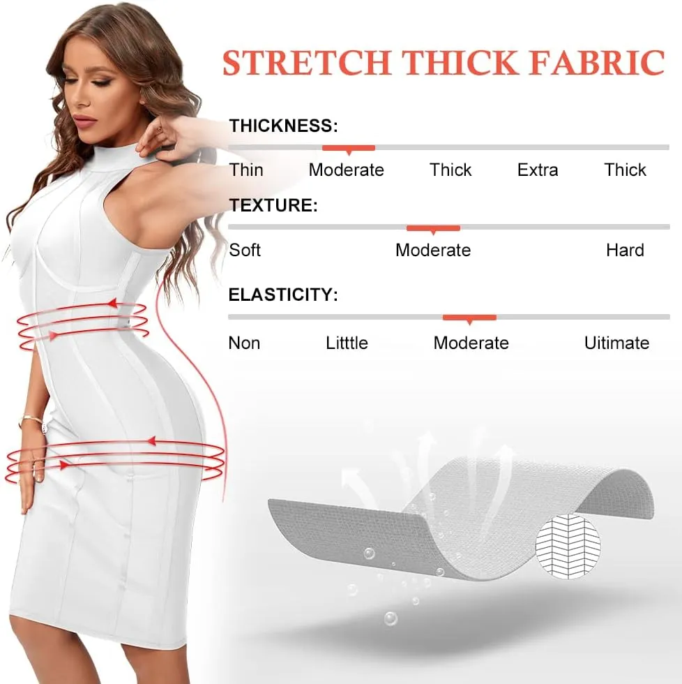 Turtleneck HLBandage Bodycon Striped Bandage Dress