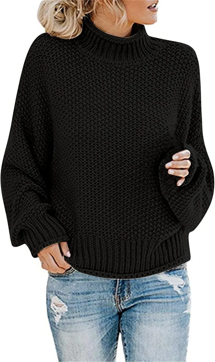 Turtleneck Long Sleeve Shirts Long Sleeve Knit Solid Color Sweater Pullover Top Long Sleeve Shirts for Women Plus