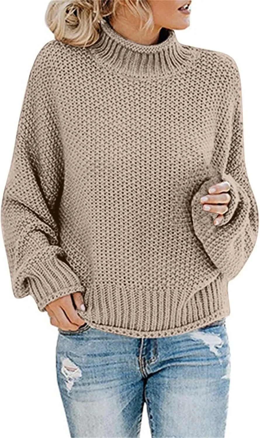 Turtleneck Long Sleeve Shirts Long Sleeve Knit Solid Color Sweater Pullover Top Long Sleeve Shirts for Women Plus