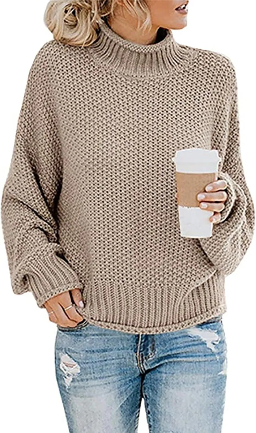 Turtleneck Long Sleeve Shirts Long Sleeve Knit Solid Color Sweater Pullover Top Long Sleeve Shirts for Women Plus