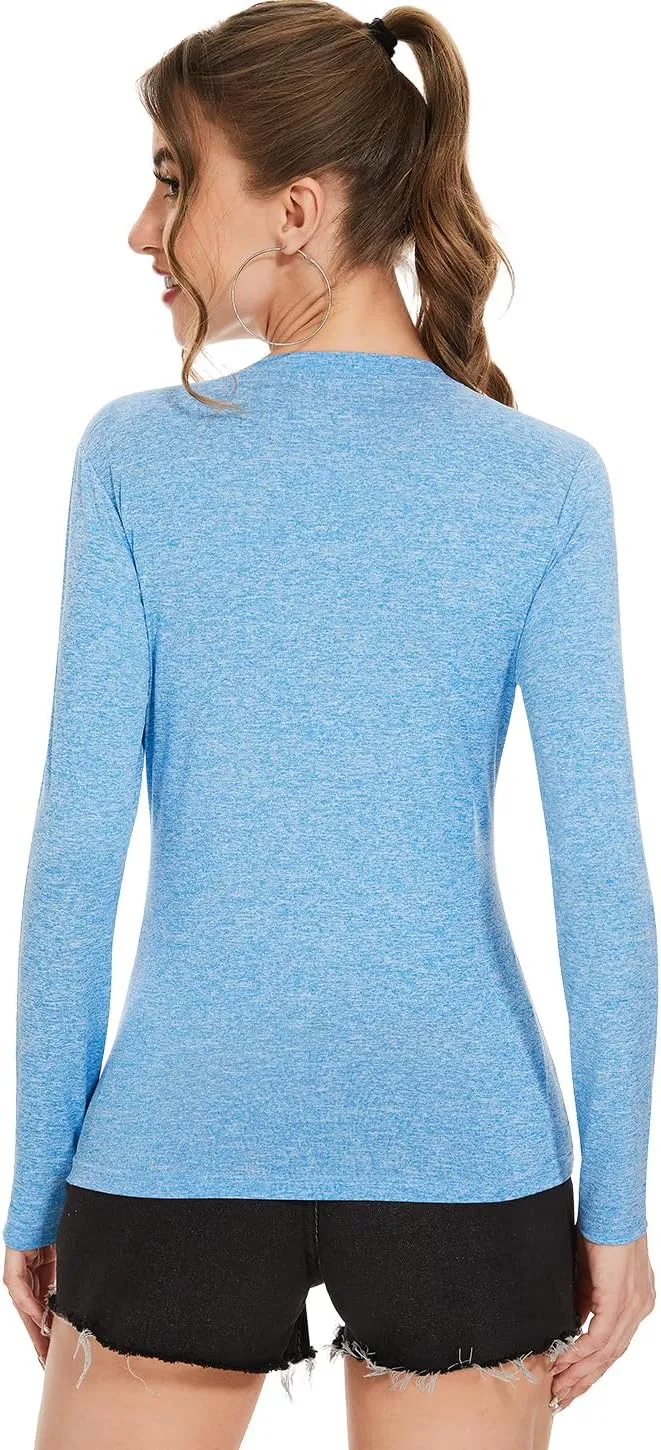 Ullnoy Women's Long Sleeve V Neck T Shirts Long Sleeve Workout Tops for Women V Neck Moisture Wicking Long Sleeve Tee Pack