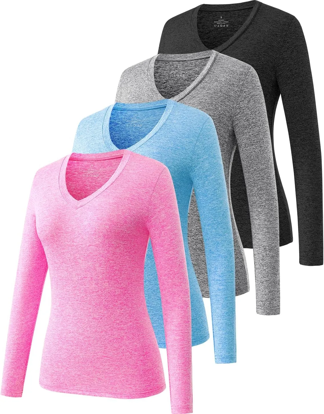 Ullnoy Women's Long Sleeve V Neck T Shirts Long Sleeve Workout Tops for Women V Neck Moisture Wicking Long Sleeve Tee Pack