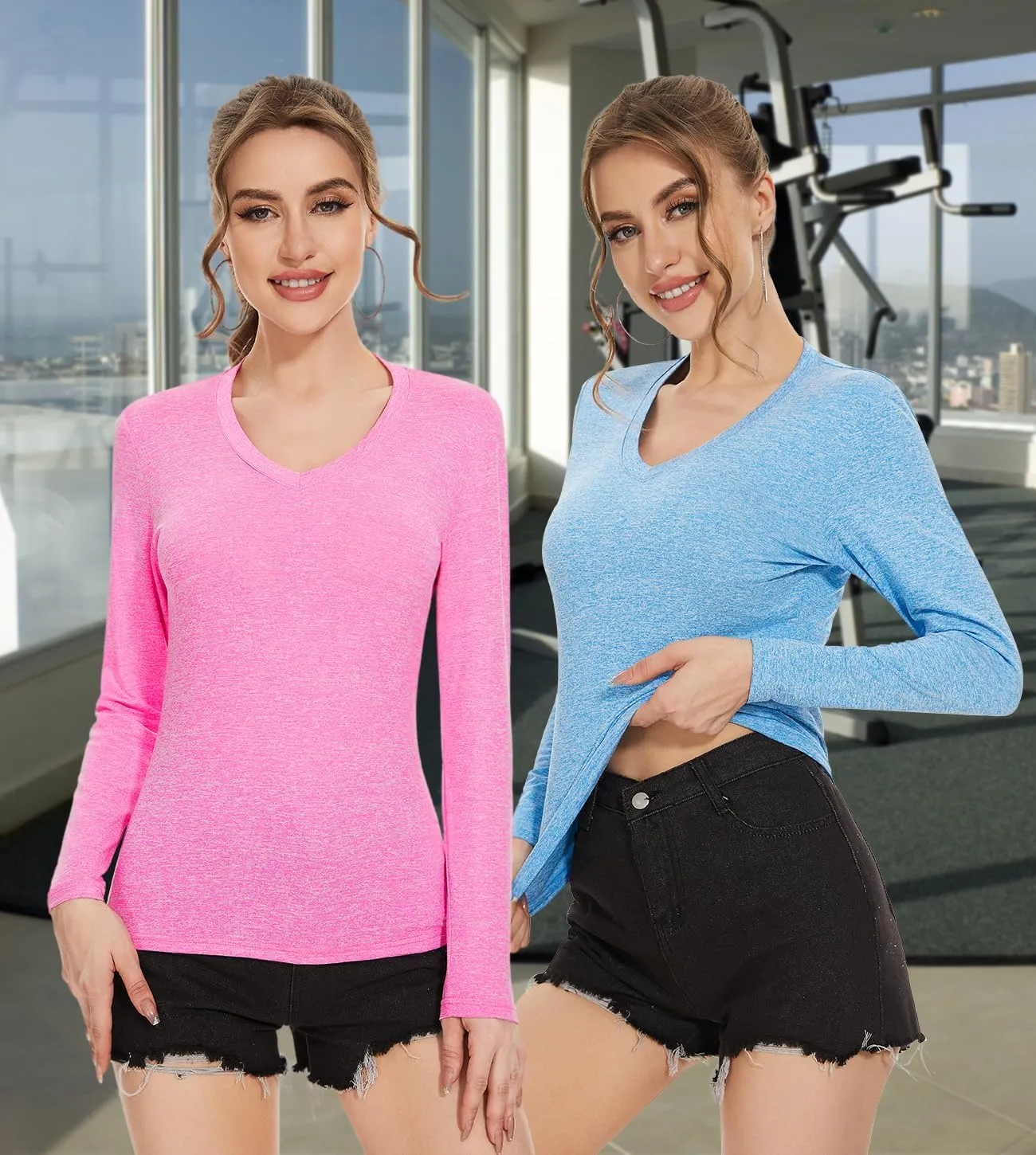 Ullnoy Women's Long Sleeve V Neck T Shirts Long Sleeve Workout Tops for Women V Neck Moisture Wicking Long Sleeve Tee Pack