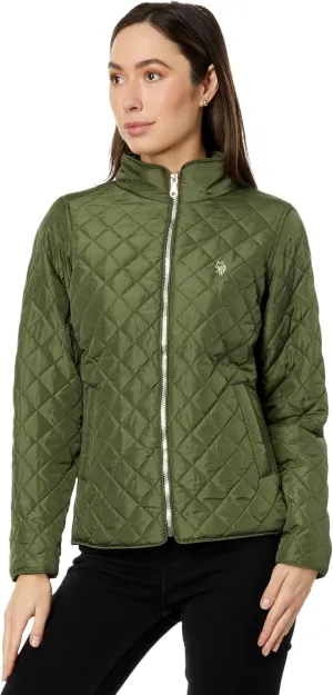 U.S. POLO ASSN. Quilted Moto Jacket with Cozy Faux Fur Lining And Rib Trim