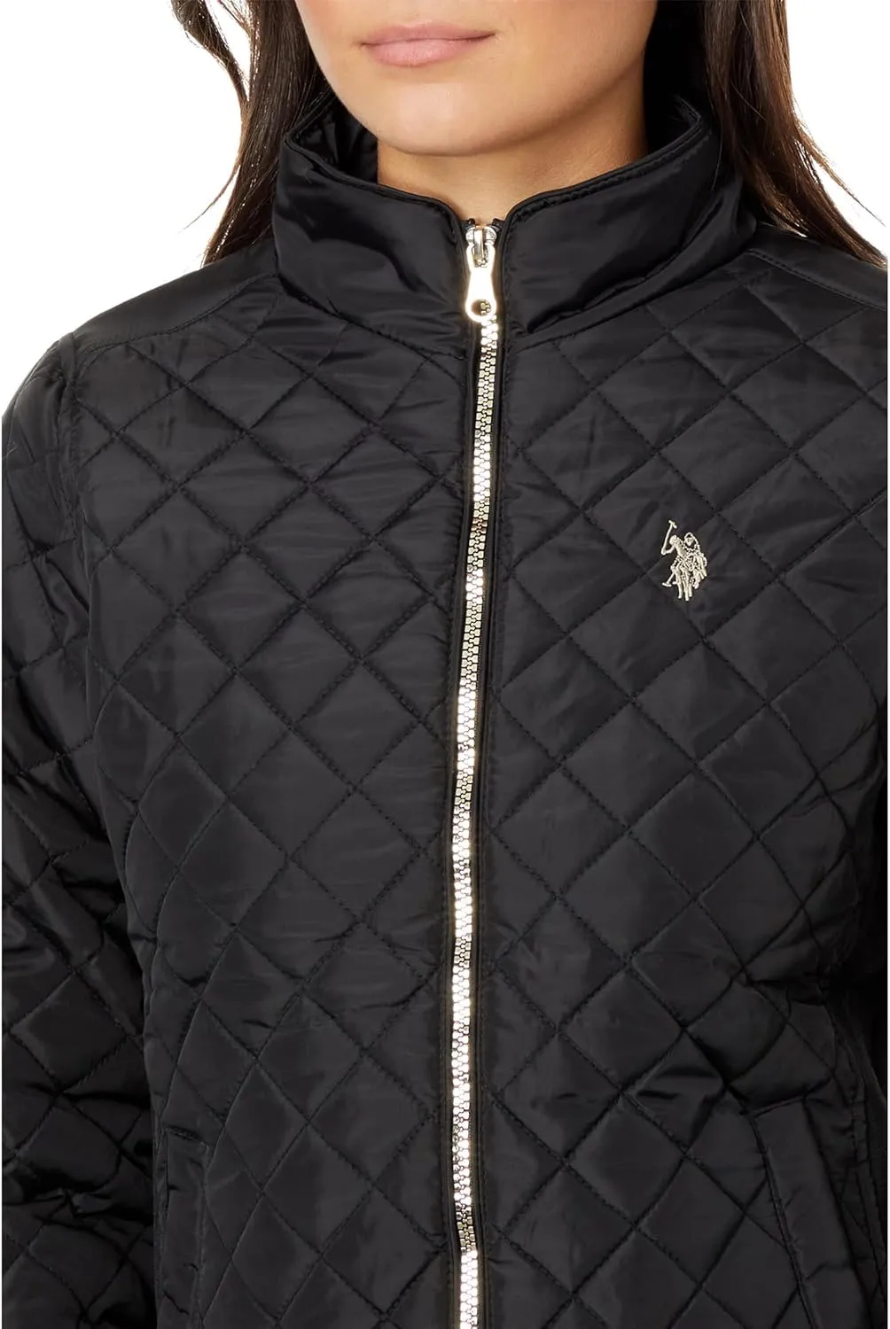 U.S. POLO ASSN. Quilted Moto Jacket with Cozy Faux Fur Lining And Rib Trim
