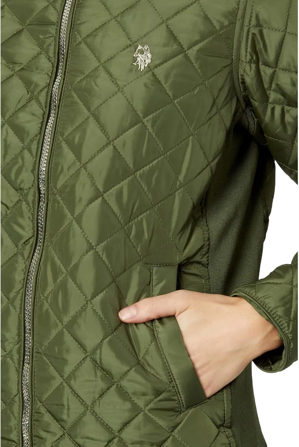 U.S. POLO ASSN. Quilted Moto Jacket with Cozy Faux Fur Lining And Rib Trim