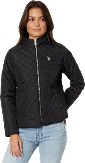 U.S. POLO ASSN. Quilted Moto Jacket with Cozy Faux Fur Lining And Rib Trim