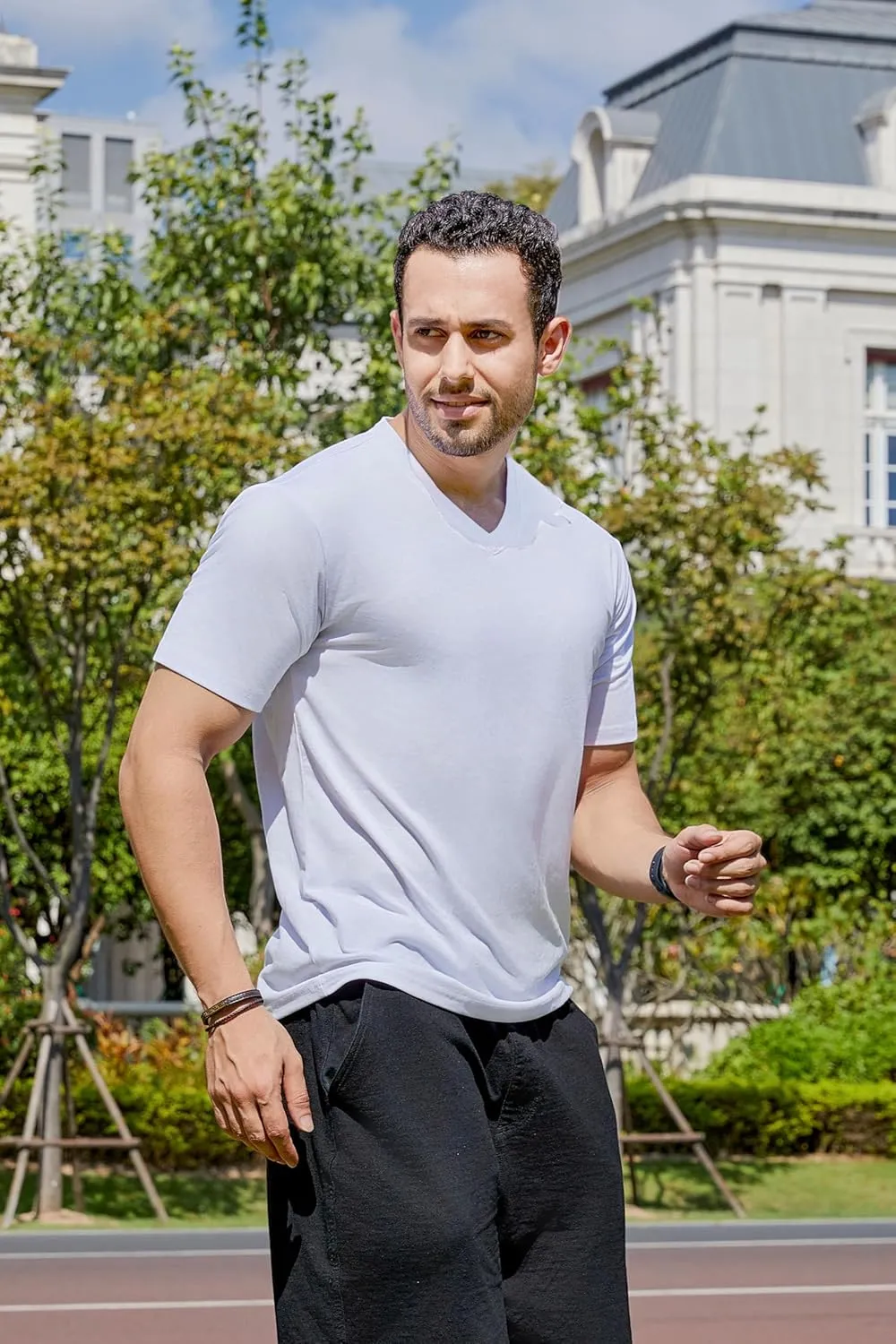 V-Neck Short Sleeve T-Shirt for Men Undershirt V Neck Slim Fit Breathable Cotton Blend Tee Shirts for Pajamas