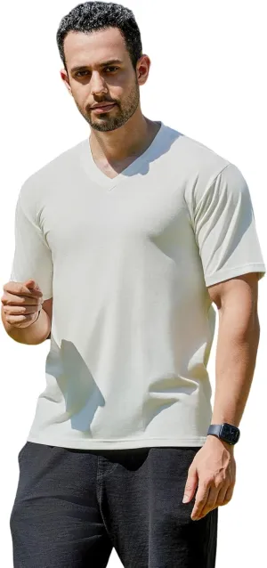 V-Neck Short Sleeve T-Shirt for Men Undershirt V Neck Slim Fit Breathable Cotton Blend Tee Shirts for Pajamas