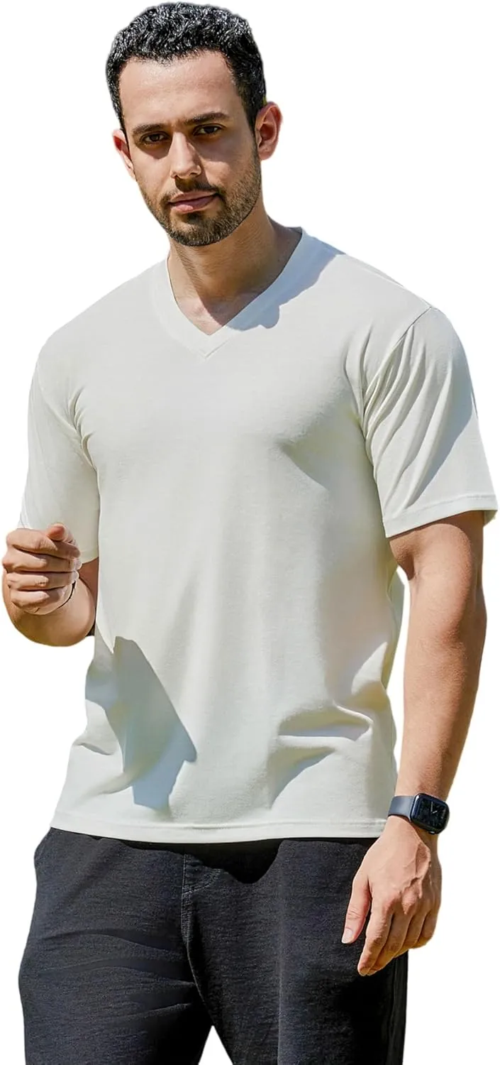 V-Neck Short Sleeve T-Shirt for Men Undershirt V Neck Slim Fit Breathable Cotton Blend Tee Shirts for Pajamas