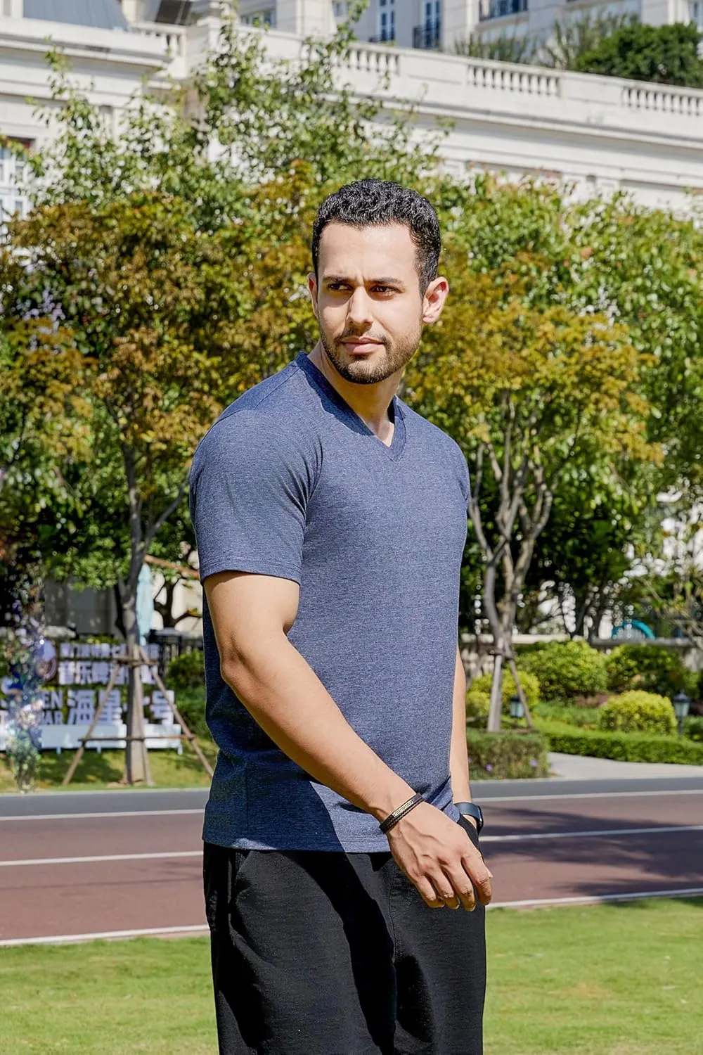 V-Neck Short Sleeve T-Shirt for Men Undershirt V Neck Slim Fit Breathable Cotton Blend Tee Shirts for Pajamas