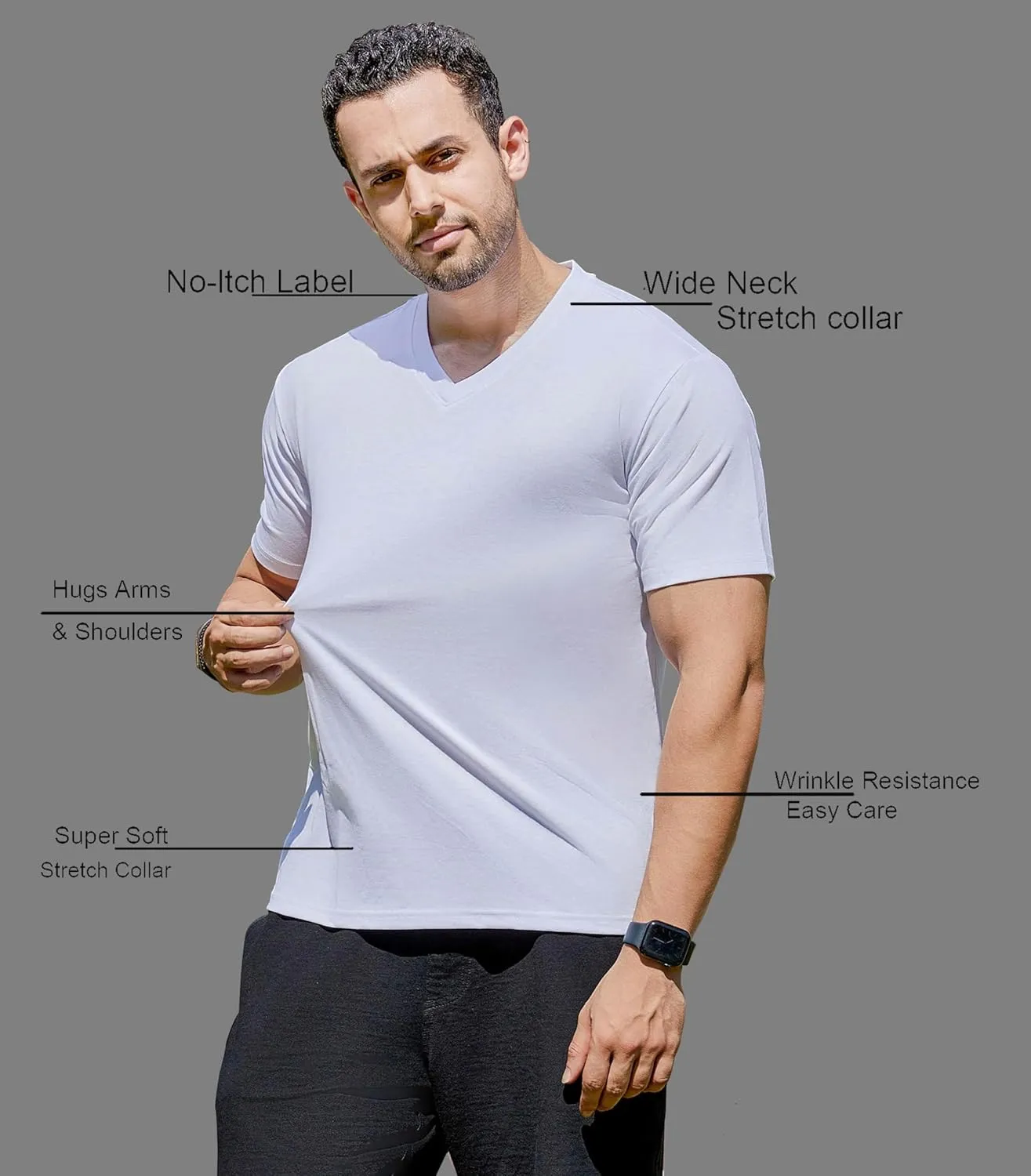 V-Neck Short Sleeve T-Shirt for Men Undershirt V Neck Slim Fit Breathable Cotton Blend Tee Shirts for Pajamas