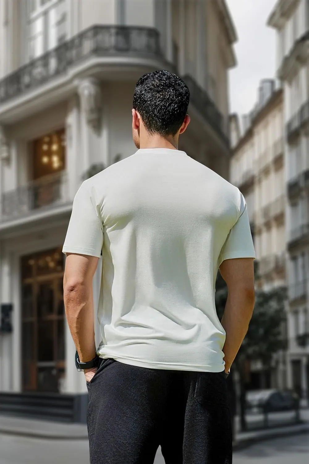 V-Neck Short Sleeve T-Shirt for Men Undershirt V Neck Slim Fit Breathable Cotton Blend Tee Shirts for Pajamas